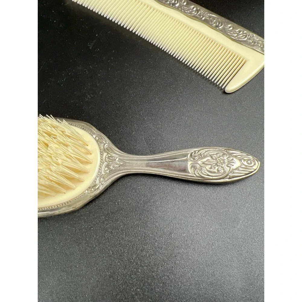 Vtg Silver Plated Vanity Set Hand Mirror, Hair Brush & Comb, Heavy Appx 70 Yrs
